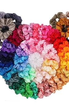 DIAN Assorted Pack of 50 Satin Solid Hair Scrunchies, Hair Accessories for Women, Teens and Girl