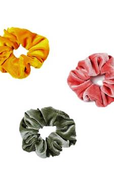 DIAN Assorted Pack of 3 Velvet Solid Hair Scrunchies, Hair Accessories for Women, Teens and Girl