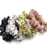 DIAN Assorted Pack of 4 Printed Hair Scrunchies, Hair Accessories for Women, Teens and Girl
