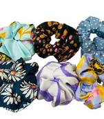 DIAN Assorted Pack of 6 Satin Print Hair Scrunchies, Hair Accessories for Women, Teens and Girl