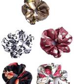 DIAN Assorted Pack of 5 Satin Print Hair Scrunchies, Hair Accessories for Women, Teens and Girl