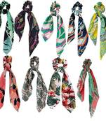 DIAN Assorted Pack of 9 Print Hair Scarf Scrunchies, Hair Accessories for Women, Teens and Girl
