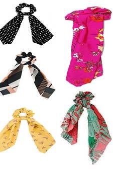 DIAN Assorted Pack of 5 Print Hair Scarf Scrunchies, Hair Accessories for Women, Teens and Girl