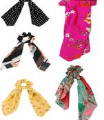DIAN Assorted Pack of 5 Print Hair Scarf Scrunchies, Hair Accessories for Women, Teens and Girl