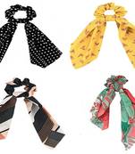DIAN Assorted Pack of 4 Print Hair Scarf Scrunchies, Hair Accessories for Women, Teens and Girl