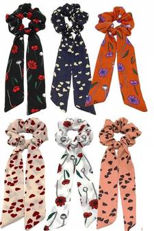 DIAN Assorted Pack of 6 Print Hair Ribbon Scrunchies, Hair Accessories for Women, Teens and Girl
