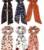 DIAN Assorted Pack of 6 Print Hair Ribbon Scrunchies, Hair Accessories for Women, Teens and Girl