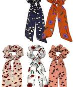 DIAN Assorted Pack of 5 Print Hair Ribbon Scrunchies, Hair Accessories for Women, Teens and Girl
