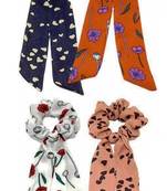 DIAN Assorted Pack of 4 Print Hair Ribbon Scrunchies, Hair Accessories for Women, Teens and Girl