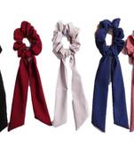 DIAN Assorted Pack of 5 Satin Hair Ribbon Scrunchies, Hair Accessories for Women, Teens and Girl