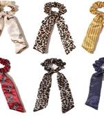 DIAN Assorted Pack of 6 Satin Print Hair Ribbon Scrunchies, Hair Accessories for Women