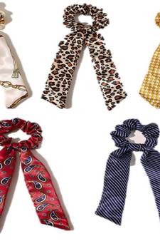 DIAN Assorted Pack of 5 Satin Print Hair Ribbon Scrunchies, Hair Accessories for Women
