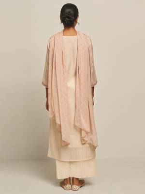 Parchment Beige Cotton Linen Woven Kurta With Lotus Printed Chiffon Dupatta 4