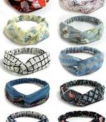 DIAN Assorted Pack of 10 Printed Boho Criss Cross Elastic Fabric Headband, Yoga Wide Head Wraps/Hair Wrap