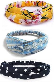 DIAN Assorted Pack of 3 Printed Boho Criss Cross Elastic Fabric Headband, Yoga Wide Head Wraps/Hair Wrap