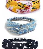 DIAN Assorted Pack of 3 Printed Boho Criss Cross Elastic Fabric Headband, Yoga Wide Head Wraps/Hair Wrap