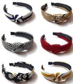 DIAN Assorted Bow Hairband Pack of 12 Printed Korean Style Fabric Knot Plastic Headband