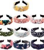 DIAN Assorted Bow Hairband Pack of 10 Printed Korean Style Fabric Knot Plastic Headband