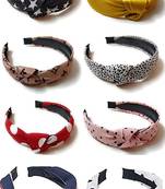 DIAN Assorted Bow Hairband Pack of 8 Printed Korean Style Fabric Knot Plastic Headband