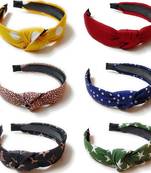 DIAN Assorted Bow Hairband Pack of 6 Printed Korean Style Fabric Knot Plastic Headband