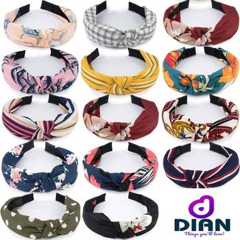 DIAN Assorted Bow Hairband Pack of 6 Printed Korean Style Fabric Knot Plastic Headband 3