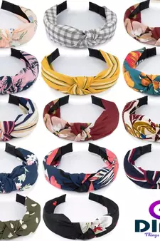 DIAN Assorted Bow Hairband Pack of 6 Printed Korean Style Fabric Knot Plastic Headband