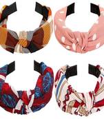 DIAN Assorted Bow Hairband Pack of 4 Printed Korean Style Fabric Knot Plastic Headband