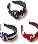 DIAN Assorted Bow Hairband Pack of 3 Printed Korean Style Fabric Knot Plastic Headband