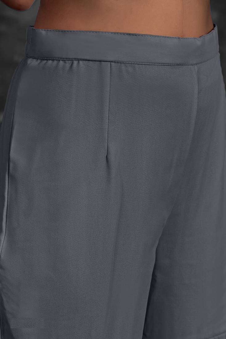 GREY MIRROR ZARKAN ZARI & THREAD EMBROIDERED GEORGETTE STITCH SHARARA SUIT WITH DUPATTA