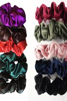DIAN Assorted Pack of 10 Hair Scrunchies, Ponytail Holder in Satin Solid & Velvet Fabric for Women
