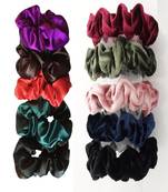 DIAN Assorted Pack of 10 Hair Scrunchies, Ponytail Holder in Satin Solid & Velvet Fabric for Women