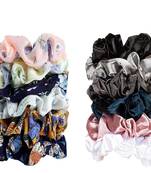DIAN Assorted Pack of 12 Hair Scrunchies, Ponytail Holder in Satin Solid & Printed for Womens