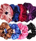 DIAN Assorted Pack of 8 Hair Scrunchies, Ponytail Holder in Satin Solid & Velvet Fabric for Womens