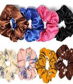 DIAN Assorted Pack of 8 Hair Scrunchies, Ponytail Holder in Satin Solid & Printed for Womens