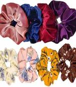 DIAN Assorted Pack of 8 Hair Scrunchies, Ponytail Holder in Velvet Fabric & Printed for Womens