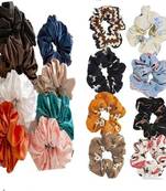 DIAN Assorted Pack of 16 Hair Scrunchies, Ponytail Holder in Satin Solid & Printed for Womens
