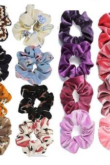DIAN Assorted Pack of 16 Hair Scrunchies, Ponytail Holder in Velvet & Printed for Womens