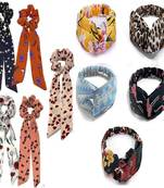 DIAN Assorted Pack of 10 Printed Long Hair Band & Elastic Head band