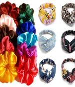 DIAN Assorted Pack of 16 Hair Scrunchies & Elastic Head band in Satin & Printed for Womens