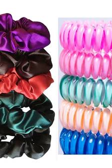 DIAN Assorted Pack of 10 Hair Scrunchies, Ponytail Holder in Solid Satin & Wire for Womens
