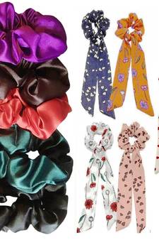 DIAN Assorted Pack of 10 Hair Scrunchies, Ponytail Holder in Satin & Printed for Womens