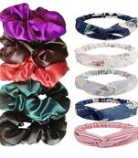 DIAN Assorted Pack of 10 Hair Scrunchies & Elastic Head band in Satin & Printed for Womens