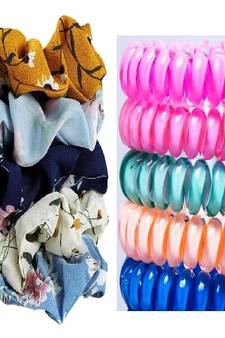 DIAN Assorted Pack of 10 Hair Scrunchies, Ponytail Holders in Printed & Wire for Womens