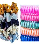 DIAN Assorted Pack of 10 Hair Scrunchies, Ponytail Holders in Printed & Wire for Womens