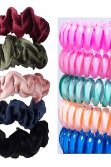 DIAN Assorted Pack of 10 Hair Scrunchies, Ponytail Holders in Velvet & Wire for Womens