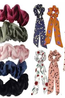DIAN Assorted Pack of 10 Hair Scrunchies, Ponytail Holder in Printed & Velvet for Womens