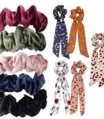 DIAN Assorted Pack of 10 Hair Scrunchies, Ponytail Holder in Printed & Velvet for Womens
