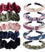 DIAN Assorted Pack of 10 Hair Scrunchies & Hair bands, Rubber Band in Velvet, & Printed for Womens