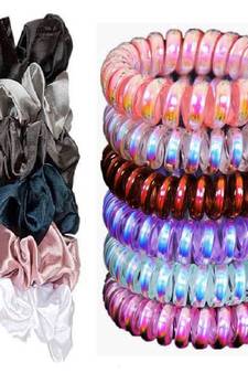 DIAN Assorted Pack of 12 Hair Scrunchies, Ponytail Holder in Solid Satin & Wire for Womens