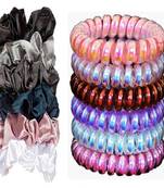 DIAN Assorted Pack of 12 Hair Scrunchies, Ponytail Holder in Solid Satin & Wire for Womens